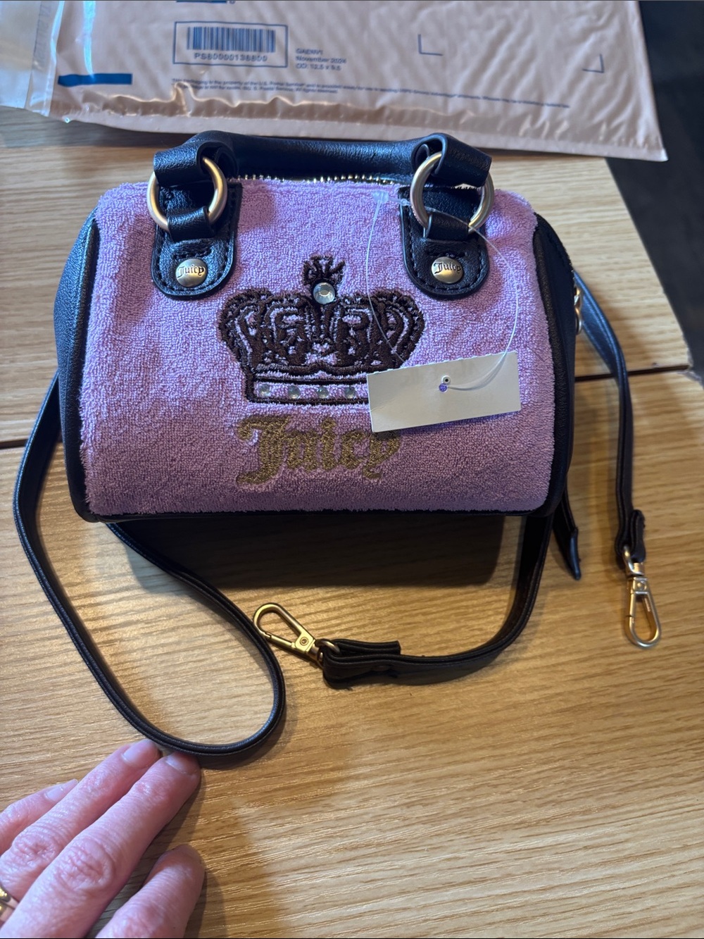 Juicy Couture Lilac Terry Mini Satchel with Black Trim
